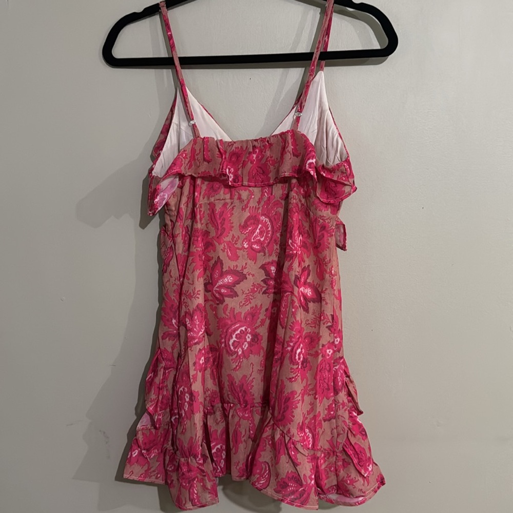 ZC Floral Pink & Tan Ruffle Mini Dress Women's Size Small Cottagecore - Picture 7 of 8